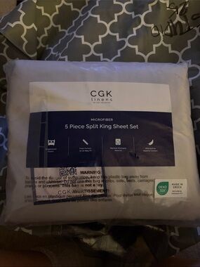 NWT grey 5-Piece Split King Microfiber Sheet Set